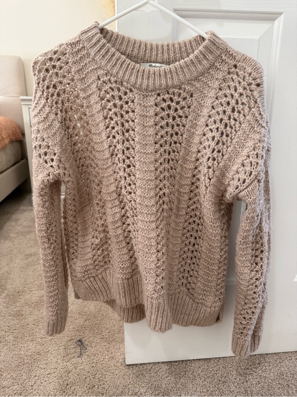 Madewell Open-Knit Crewneck Sweater in Light Taupe